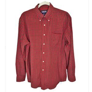 Lands End Red Plaid Button Down Casual Shirt Size 16x34 Large Casual Christmas